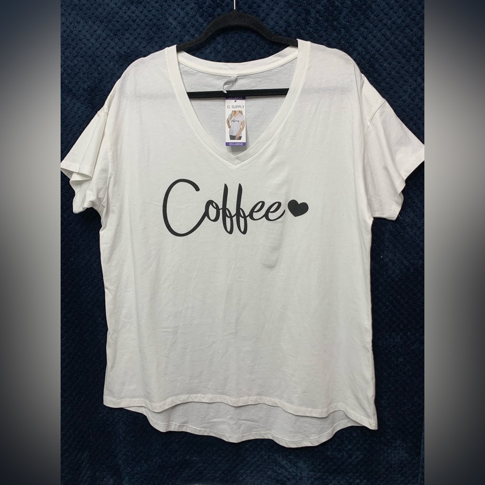 3/$20 NWT G SUPPLY GIRLFRIEND V-NECK TEE WHITE HIGH LOW HEM SIZE XXL COFFEE 🖤